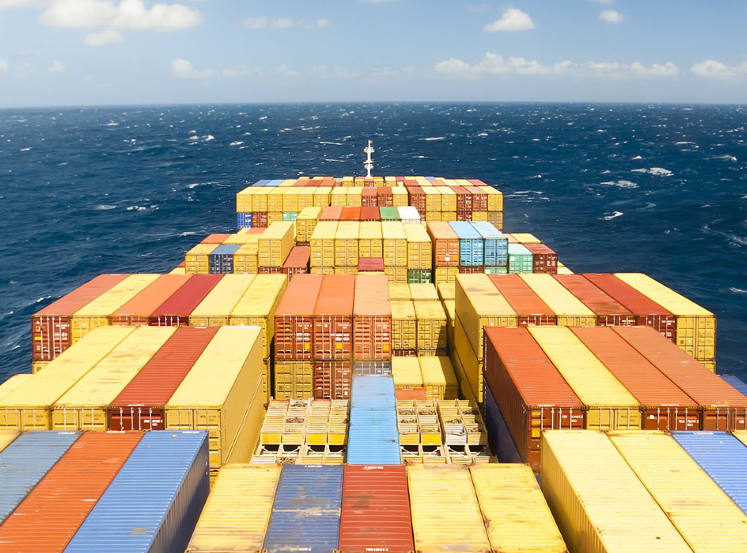 Shipping containers on a ship at sea